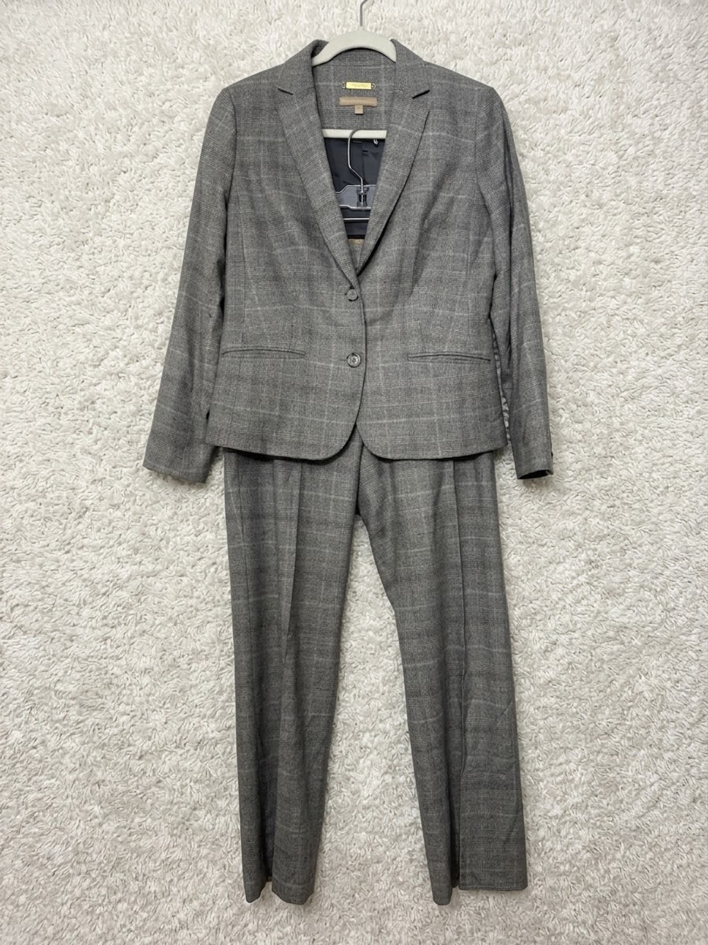 Talbots Italian Flannel 2 Button Blazer Suit & Pants Set Grey Wool Blend sz 6/8
